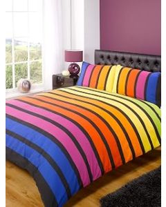 Soho Multi Stripe Duvet Cover Quilt Bedding Set, Blue Purple Orange Yellow Green, 2 pcs, Single Size - Bedroom Bed Linen by Rapport
