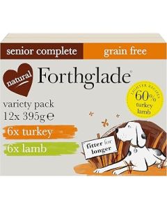 Forthglade Complete Natural Wet Dog Food - Grain Free Variety Pack (12 x 395g) Trays - Turkey & Lamb with Vegetables - Senior Dog Food 7 Years+