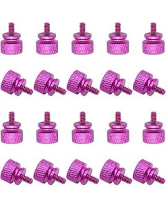 Powlankou 20 Pieces 6#-32 Computer Case Screws, Anodized Aluminum Thumbscrews, Fully Threaded Knurled Thumbscrews, Thumb Screws (Pink)