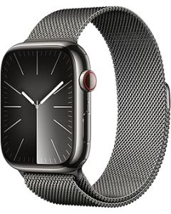 Apple Watch Series 9 [GPS + Cellular 45mm] Smartwatch with Graphite Stainless steel Case with Graphite Milanese Loop One Size. Fitness Tracker, Blood Oxygen & ECG Apps, Water Resistant