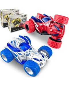 Tcvents 2 Pack Pull Back Cars Inertia Friction Powered Cars for Toddlers 1-3, 360° Rotating Stunt Push and Go Vehicles Christmas Birthday Gifts for 3-7 Years Boys Girls