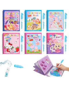 6 Pack Magic Water Colouring Book, Reusable Water Magic Colouring Book with 6 Water Pen, Animal Cartoon Magical Water Coloring Book Doodle Game for Little Boys Girls Gifts (Pony)