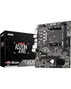 MSI A520M-A PRO Motherboard mATX - Supports AMD Ryzen 3rd Gen Processors, AM4, DDR4 Boost (4600MHz/OC), 1 x PCIe 3.0 x1, 1 x M.2 Gen3 x4, Gigabit LAN
