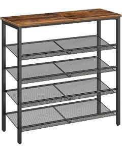 HOOBRO Shoe Rack, 5-Tier Shoe Organizer, Shoe Storage Rack for 16-20 Pairs, Adjustable Mesh Shelves, Shoe Storage Unit for Entryway, Metal Frame, Sturdy, Industrial, Rustic Brown EBF12XJ01