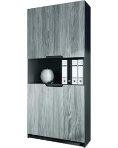 Vladon Logan V2 Office Cabinet, Filing Cabinet with 5 Compartments and 4 Doors, Black matt/Avola-Anthracite (82 x 184 x 37 cm)