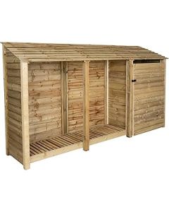 Wooden tool and log store 6ft (W-335cm, H-180cm, D-88cm) (Without kindling shelf, Natural (Light green))