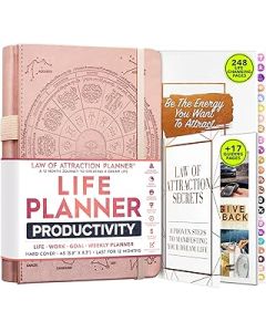 Law of Attraction Planner - Undated Deluxe Weekly, Monthly Planner, a 12 Month Journey to Increase Productivity & Happiness - Life Organizer, Gratitude Journal, and Stickers A5 Size
