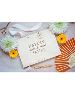Personalised Wedding Guest Book for Wedding Reception. Luxury Guestbook with Wooden Engraved Cover